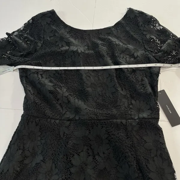 NWT‎ Lulus Allure 'Em In Black Lace Flounce Bell Sleeve Sheath Dress LARGE - Image 7