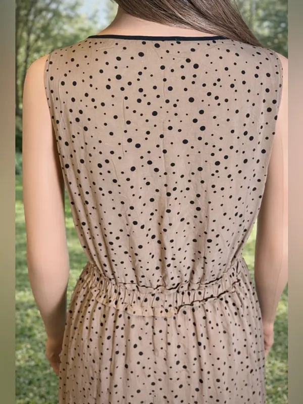 LOFT Petite XS Neutral Polka Dot Dress Tan Black Elastic Waist Lined Summer Mini - Image 7