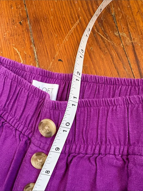 LOFT Bright Purple Elastic Waist Linen Blend Joggers Button Front XS - Image 4
