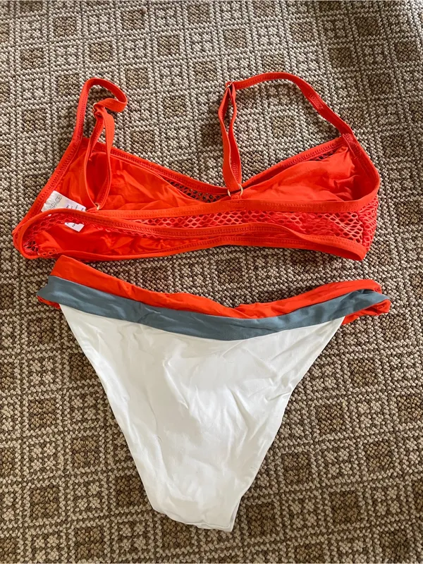 L*Space Orange Mesh Bikini Top with White Briefs - Women's Swim - Image 3