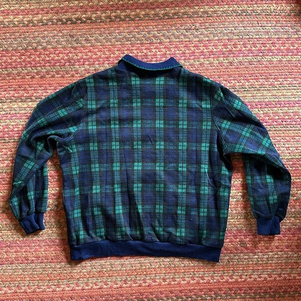 Vintage Navy & Green Plaid Pullover Preppy Sweater Collared - Image 4