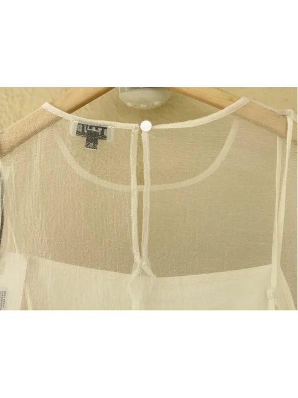 STAUD Brea Shift Mini Dress S Ivory Sheer Minimalist Clean Girl Business Casual - Image 8