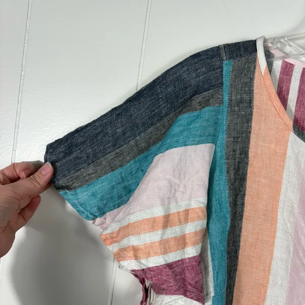 J.Crew 100% Linen Colorful Striped Ruffle Sleeve Blouse Top Breathable Summer 6 - Image 2