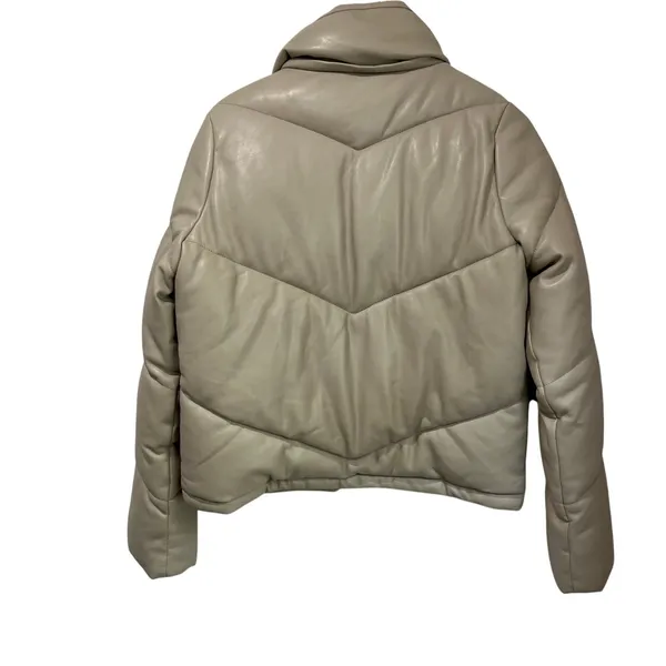 Abercrombie Vegan Leather Puffer Jacket Size M‎ Neutral Beige Cropped Winter - Image 3
