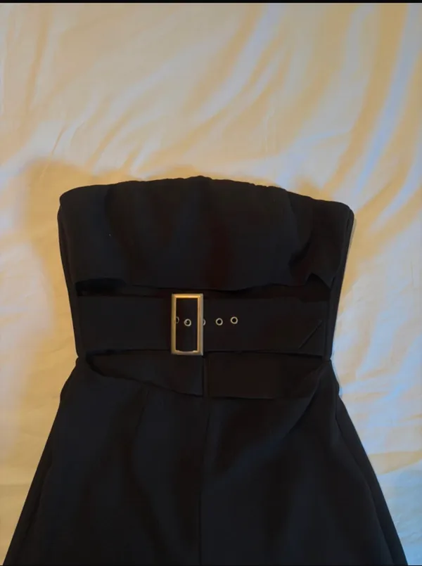 NBD Strapless Black Wide-Leg Jumpsuit with Belted Cutout - Image 3