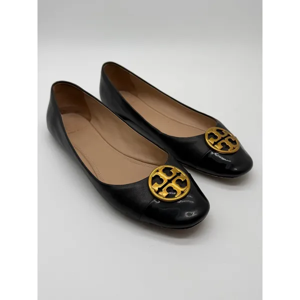 Tory Burch Claire Ballet Flats Womens 8.5M Black Gold Medallion Logo - Image 2