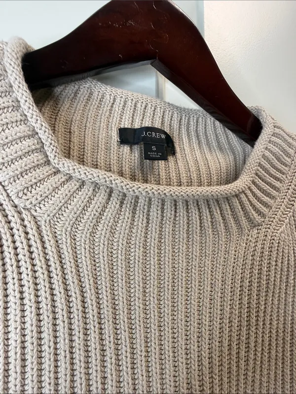 J.Crew Sweater Roll-Neck Cotton Knit Beige S - Image 3