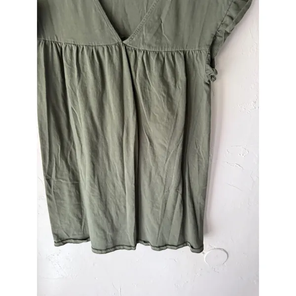ASOS Olive Green Oversized‎ Small Top Flutter Ruffle Sleeve V Neck Babydoll - Image 6