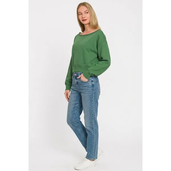 Zenana Fleece Boat-neck Sweatshirt - Green - Small - Image 2