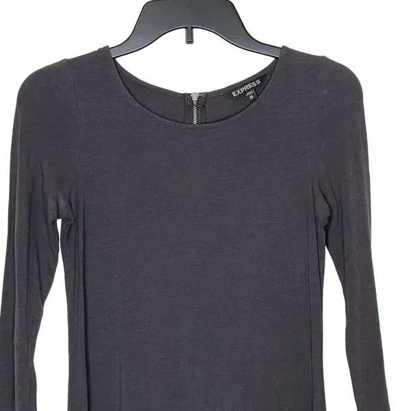 Express Women's T-Shirt Dress Long Sleeve Fit &‎ Flare Stretch Crewneck Gray XS - Image 2