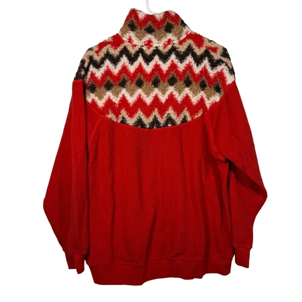 Aerie Women's Red Fleece Geometric Print Quarter Zip Pullover Sweatshirt Size‎ S - Image 3