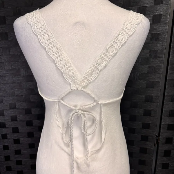 Sleeveless Beach Dress Crocheted Lace Straps Sz S Asymmetric Grad Ethereal Bride - Image 6