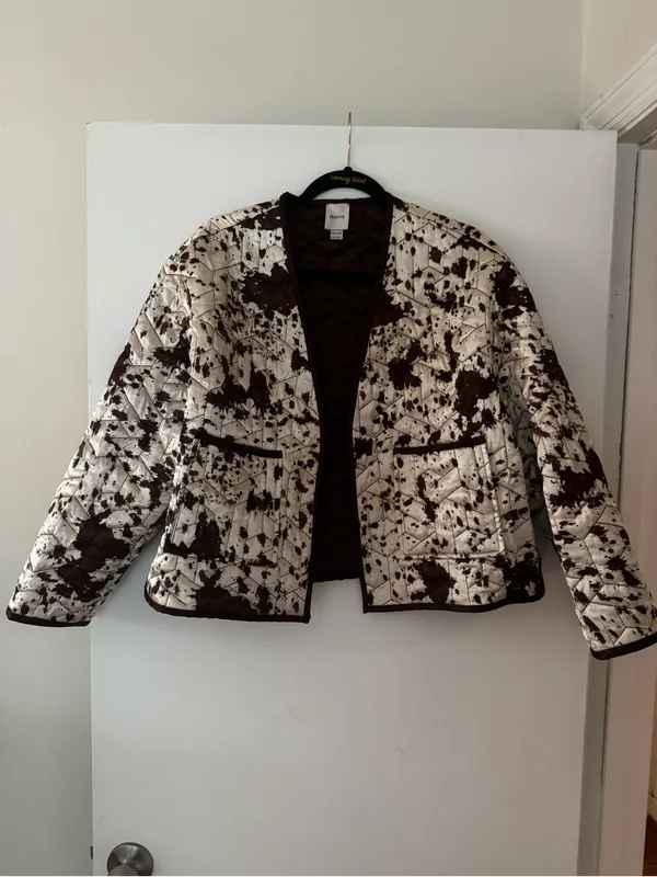 Maeve Cream Quilted Jacket with Brown Splatter - Image 2