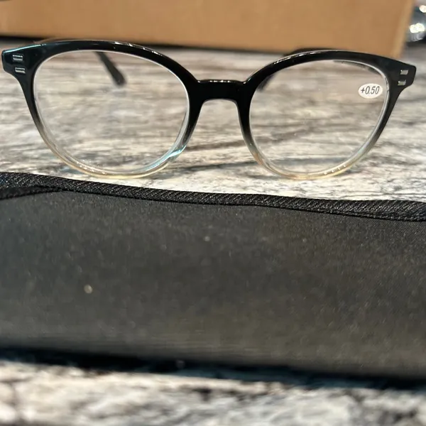 Stylish Black and Clear Reading Glasses with Case .50 includes soft case - Image 2
