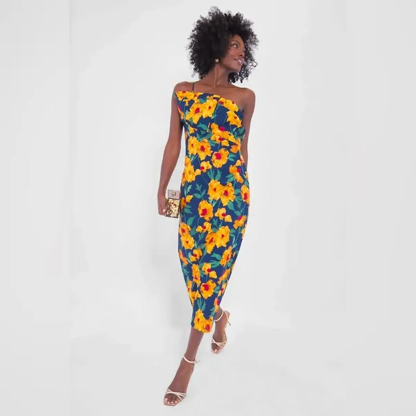 NWT Hyacinth House Margot Floral One Shoulder Maxi Dress S Marigold - Image 2