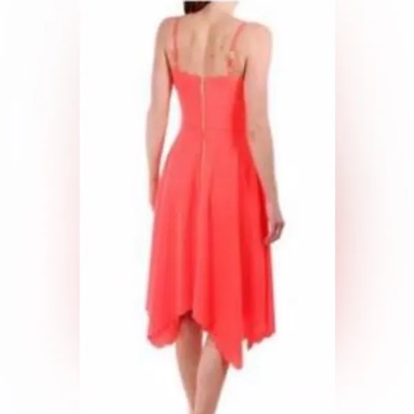 Ted Baker Autumn Wedding‎ Guest Asymmetric Hem Dress Coral Orange Sz 3 - US 8 - Image 5