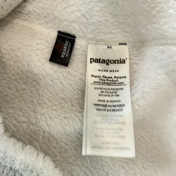 Patagonia Re Tool Ivory Cream Snap‎ Pullover Fleece Fuzzy Jacket Size MEDIUM - Image 11