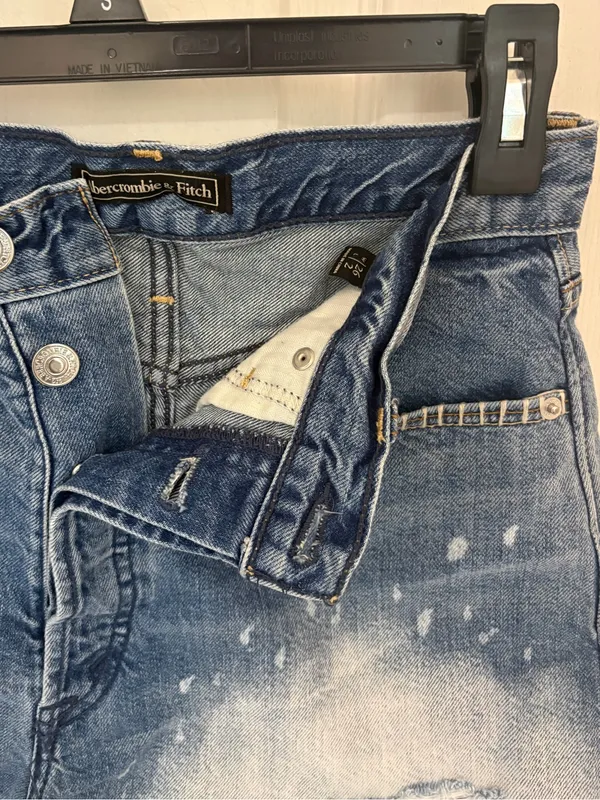 Abercrombie & Fitch Distressed Patchwork Button Fly Denim Shorts - Image 4