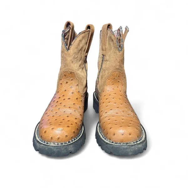Ariat Women’s Western Work Boots Sz 6.5 Brown Ostrich Embossed Leather Lug Sole - Image 4