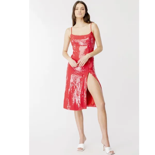 NWT BARDOT Women's Beckett Sequin Slit Sheath Dress In Lipstick Red SZ-4 - Image 2