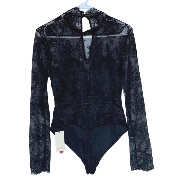 NWT Popilush Lace Shapewear Bodysuit Long‎ Sleeve Built-In Bra Open Back Large - Image 5