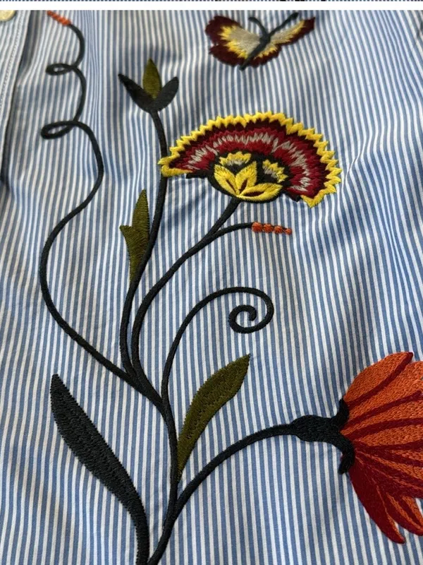 Talbots Embroidered Stripe Button-Down Shirt - Light Blue - Image 10