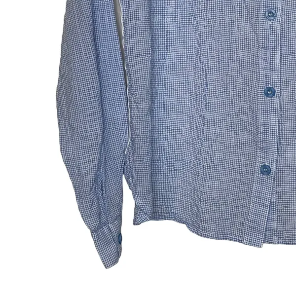 UGG Button Up Shirt‎ Size XS Blue Check White Back Stretch Roll Tab Sleeves - Image 5