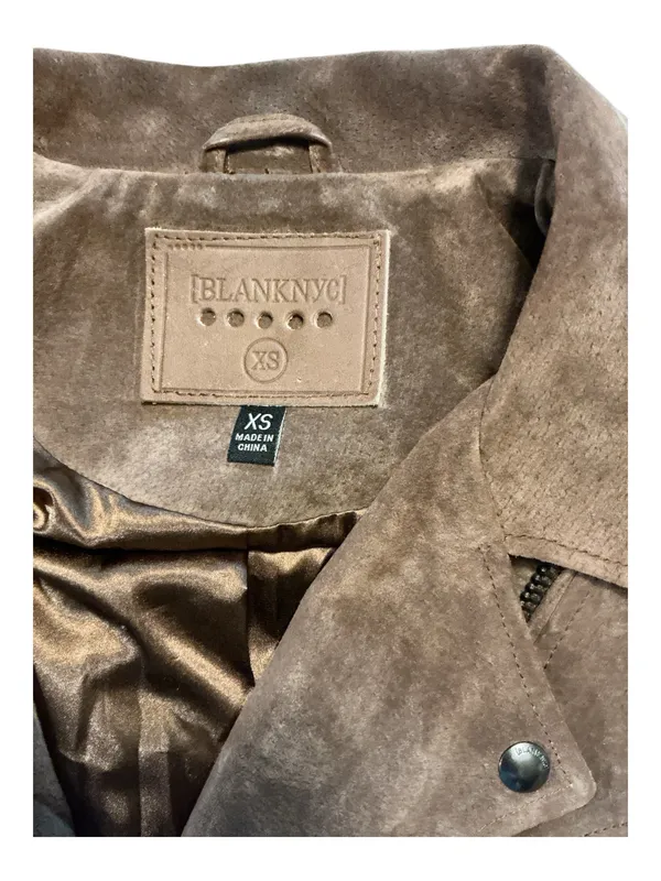 BLANKNYC Genuine Suede Leather Moto Jacket Tan Brown XS Belted Biker - Image 3
