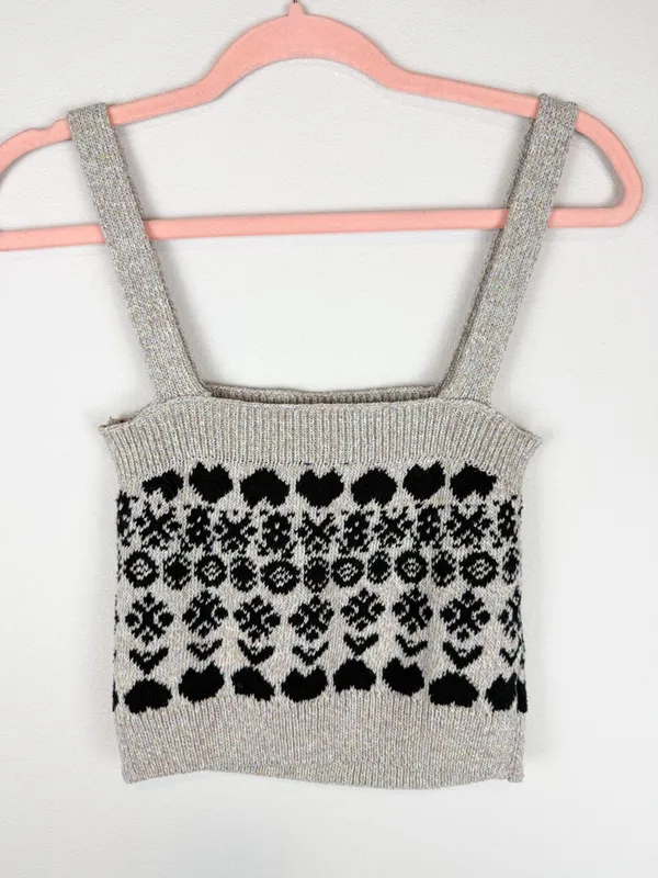 River Island Gray Black Fair Isle Patterned Cardigan Sweater Tank Matching Set - Image 13