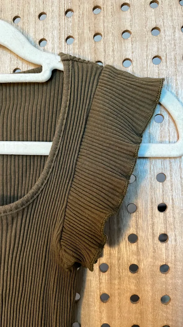 SheIn Ribbed Olive Green Cap Sleeve Top - Image 2