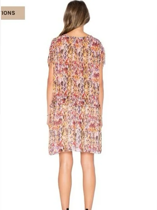 IRO Orange Plum Ohno Abstract Tribal Print Mini Flowy Tie Waist Sleeveless Dress - Image 2
