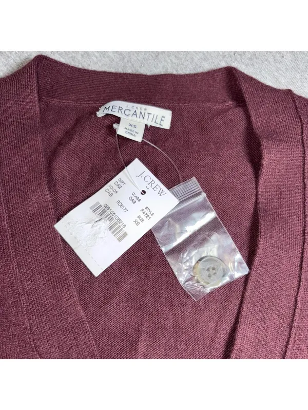 J Crew Mercantile NEW Wool Tri-Blend Button-Up Sweater Burgundy Woman’s XS - Image 4