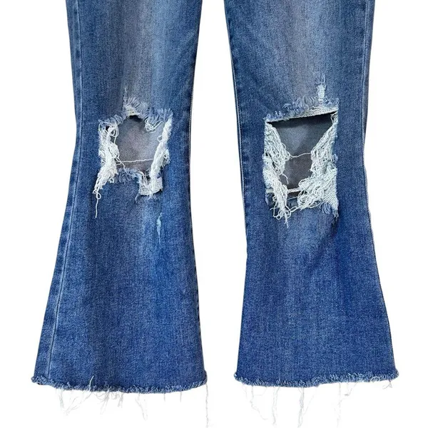Risen High Rise Raw Hem Distressed Ankle Straight Jeans - Image 3