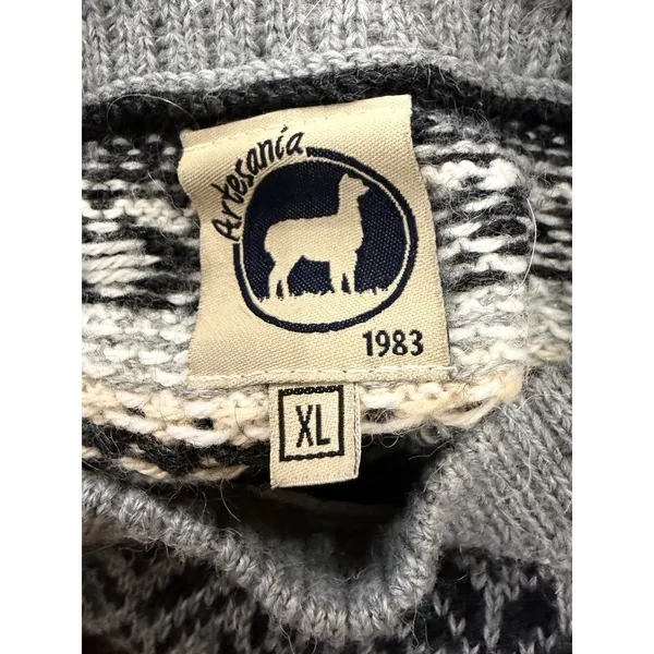 Artesania 1983 Alpaca Fair Isle Sweater XL Nordic Scandi Hand Knit Peru - Image 7