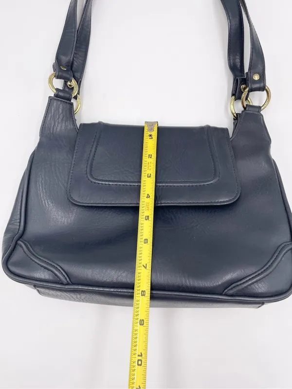 American Vintage Vintage Navy Blue Faux Leather Shoulder Bag Purse Double Handles Minimalist 90s - Image 11