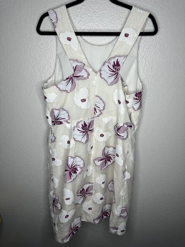 Ann Taylor Dress Womens 14 Ivory Purple Floral Jacquard Sleeveless Sheath Lined - Image 5