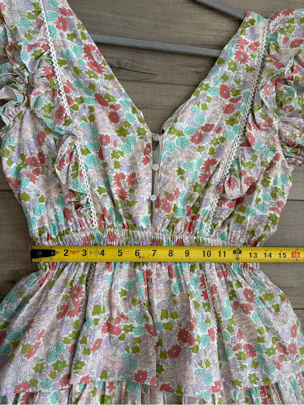 Anthropologie Love the Label Ines Floral Ruffle Sleeve Tiered Mini Boho Cottagecore Dress M - Image 8