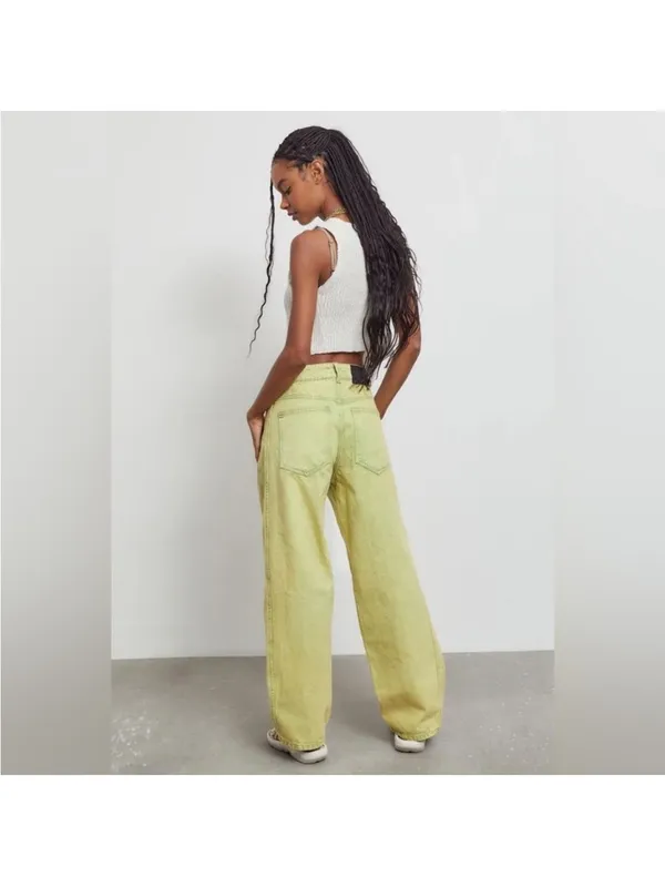 Urban Outfitters BDG Women's Green and Yellow Wide Leg Barrel Jeans Sz 24 - Image 4