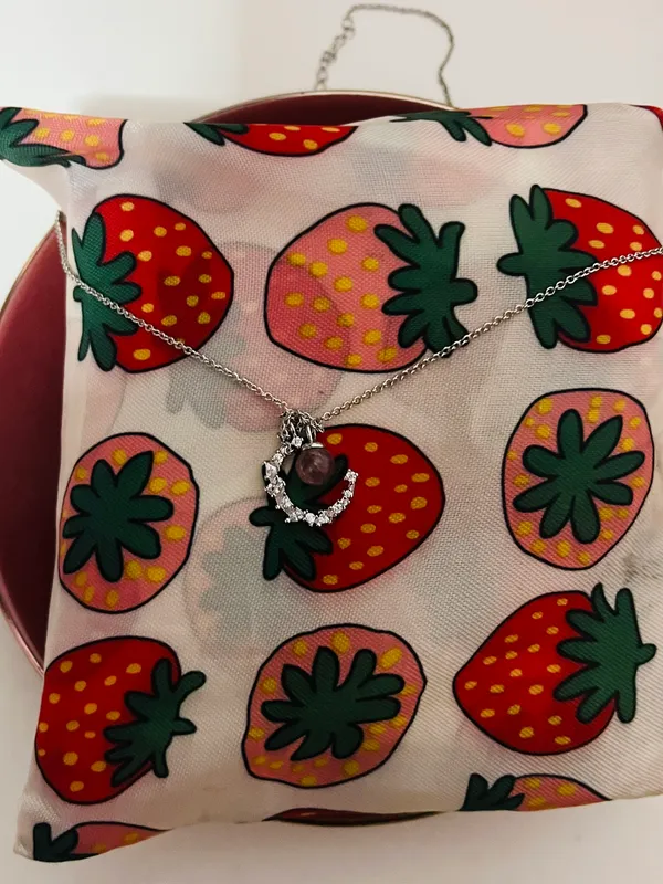 925 crescent strawberry crystal necklace women's high-end light luxury 2023 new style peach blossom clavicle chain ins lettering - Image 6