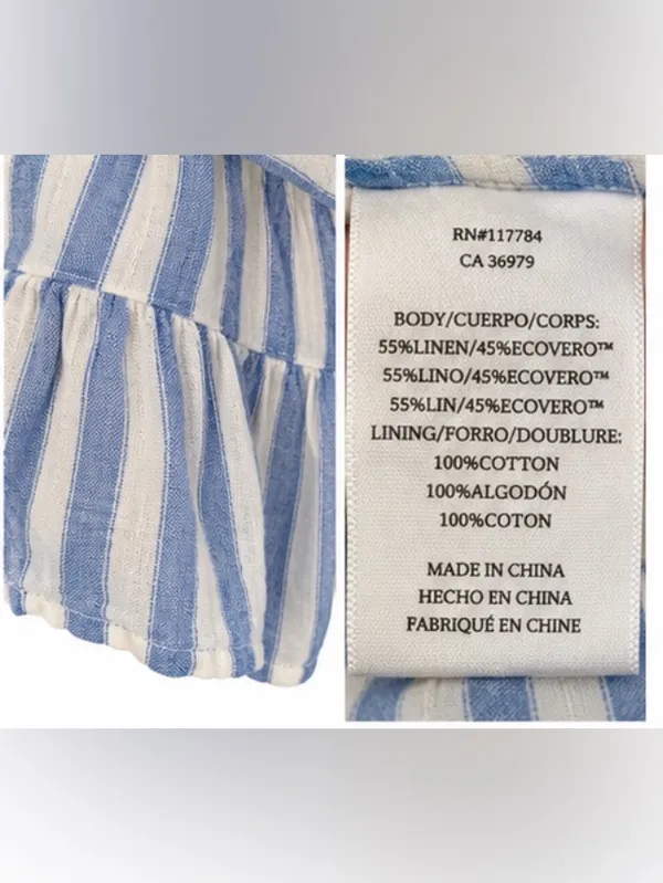 Rails Samina Casablanca Stripe Linen Blend Smocked Mini Dress L - Image 6