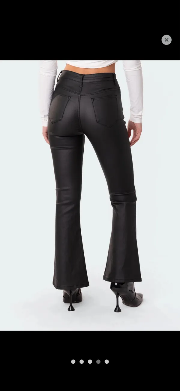 Edikted Petite Luna Faux Leather Flare Jeans - Image 3