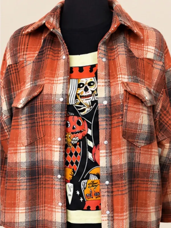Fantastic Fawn Rust-Orange Plaid Soft Brush Button-Down Shirt / Shacket - Image 9