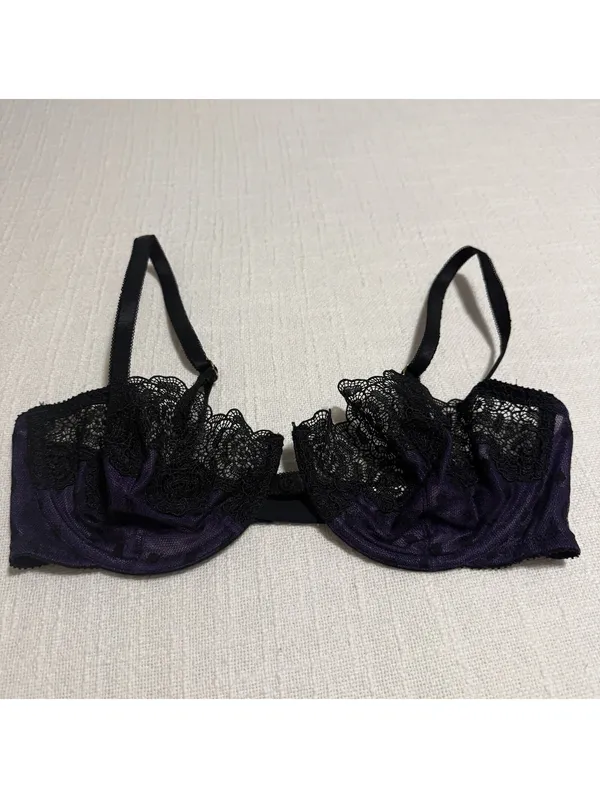 Victoria’s Secret Black & Purple Lace Very Sexy Balconet Bra Underwire 34D - Image 10