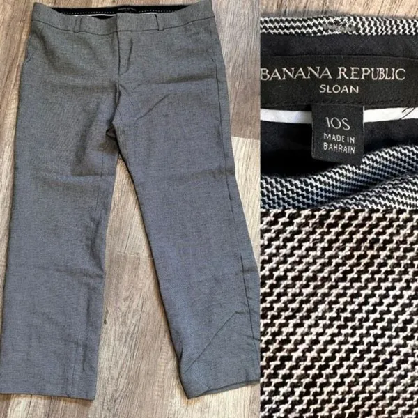 Banana Republic Sexy‎ Sloan Trouser Pants Black White Size 10 Short MicroPrint - Image 2