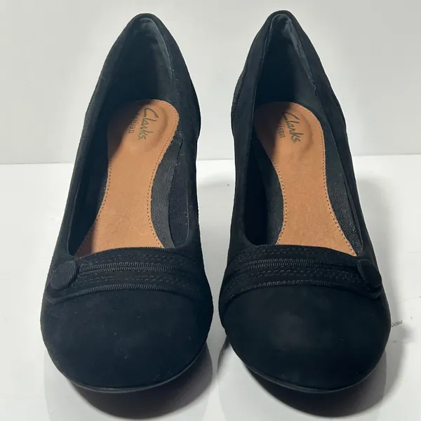 Clarks Artisan Tamryn Cider Black Suede Block Heel Pumps Womens 8.5‎ M - Image 4