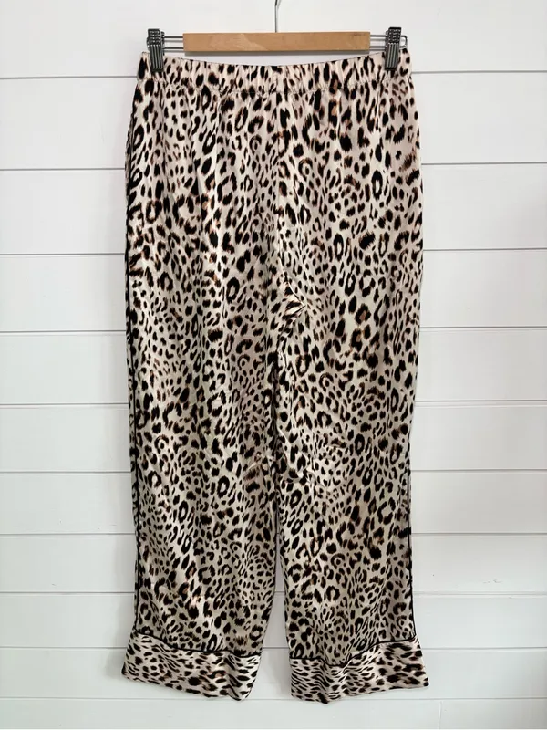 Victoria's Secret Leopard-Print Satin Pants in Cream, Brown, Black Size S - Image 2