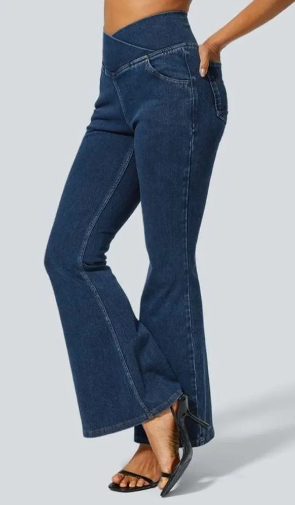 NWT Halara Flex High-Waisted Crossover Pocket Washed Stretchy Flare Jeans - Image 4