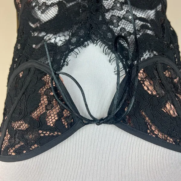 Tobi‎ Slip Dress Womens Medium Black Lace Nude Sheath Mini Date Night Club Chic - Image 6