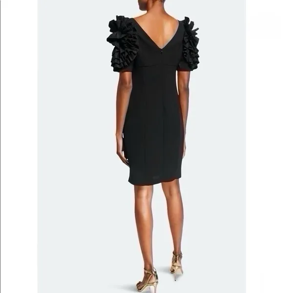 Shani Dramatic Rosette Sleeve Crepe Sheath Cocktail Dress Black - Image 4