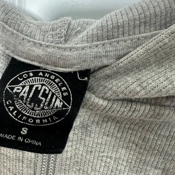 PacSun Zip Up Hoodie Womens S Grey Oversized Ribbed Knit Long Sleeve Relaxed - Image 3